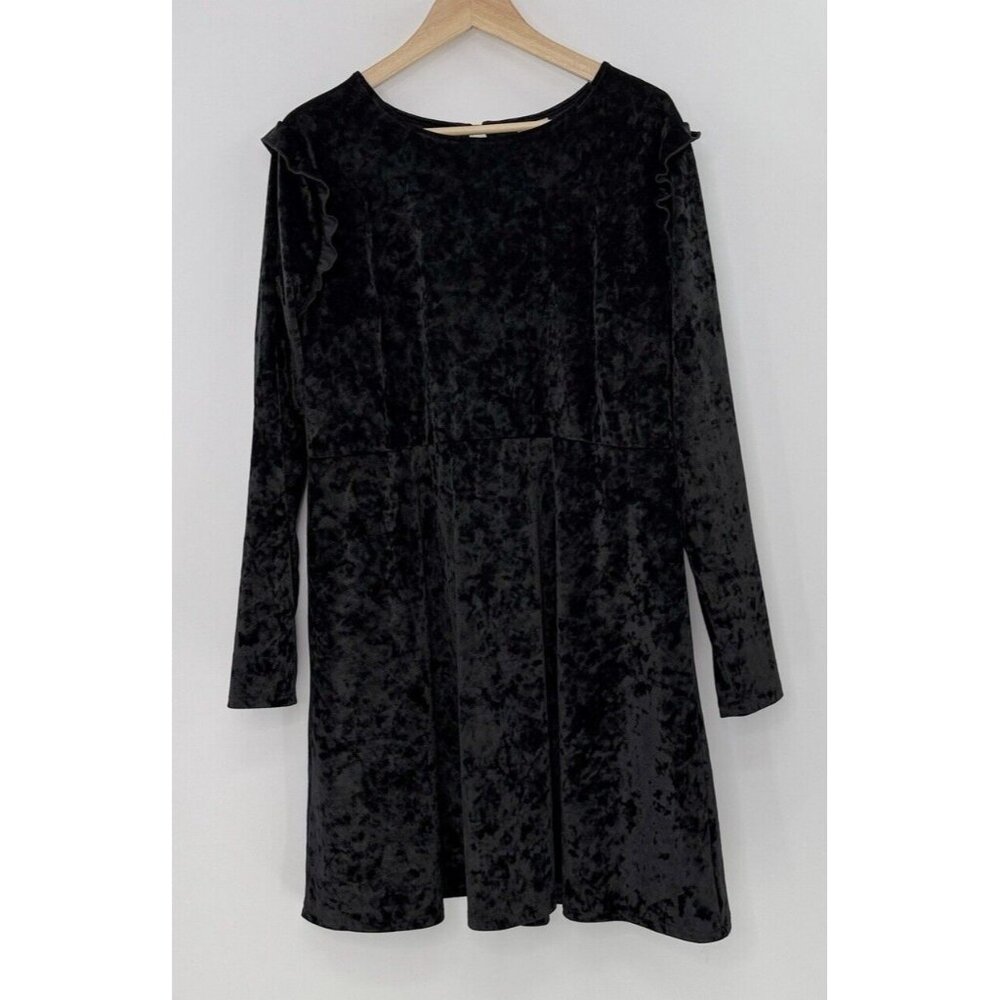 MOSSIMO Women’s Jr Black Crushed Velvet Dress Sz XXL Whimsigoth Grunge Ruffles